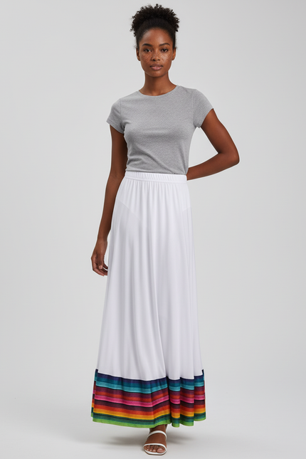 Jupe Longue Fluide Blanche Arc-En-Ciel