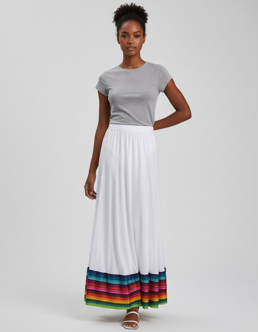 Jupe Longue Fluide Blanche Arc-En-Ciel