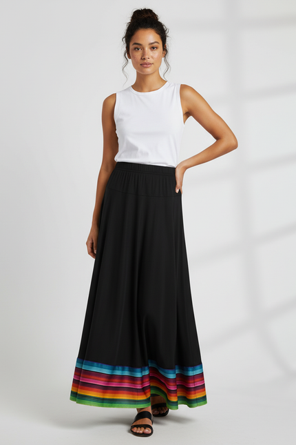 Jupe Longue Noire Fluide Arc-En-Ciel