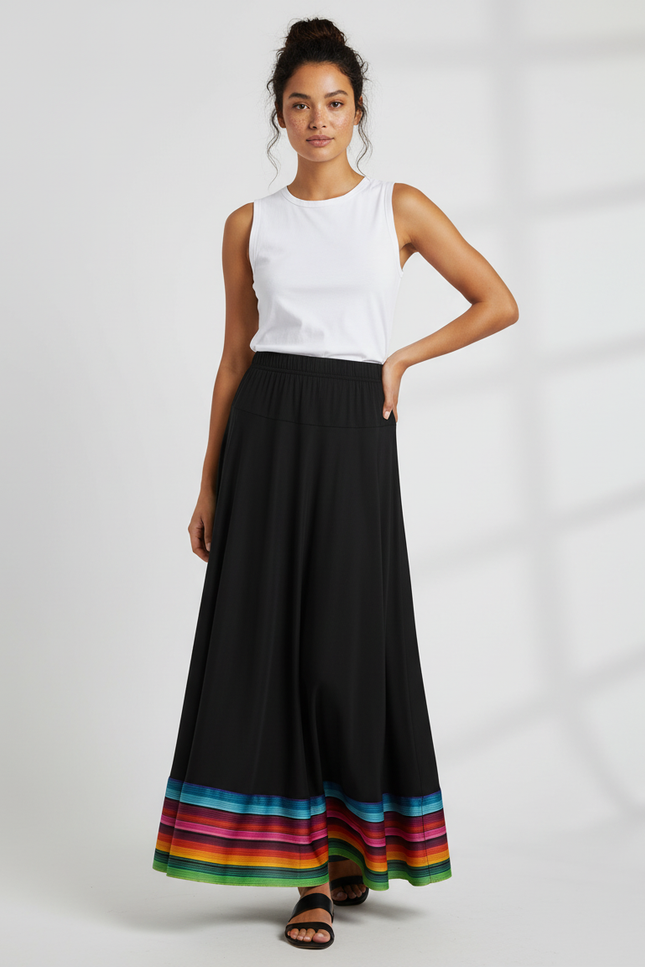 Jupe Longue Noire Fluide Arc-En-Ciel