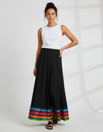 Jupe Longue Noire Fluide Arc-En-Ciel