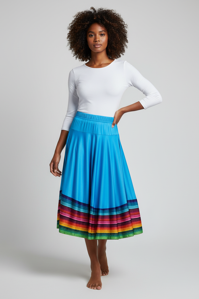 Jupe Longue Bleue Fluide Rayures Colorées