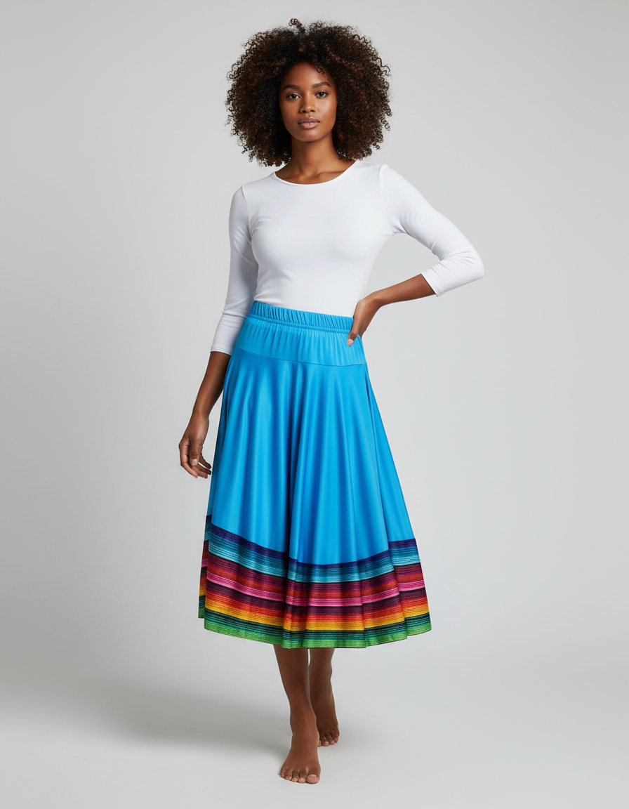 Jupe Longue Bleue Fluide Rayures Colorées