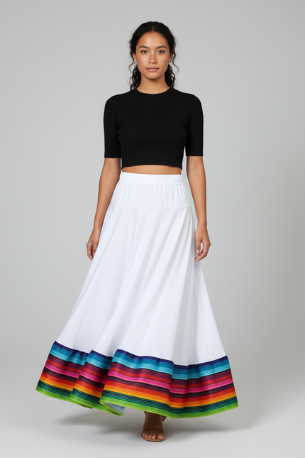 Jupe Longue Blanche Rayures Colorées Fluide
