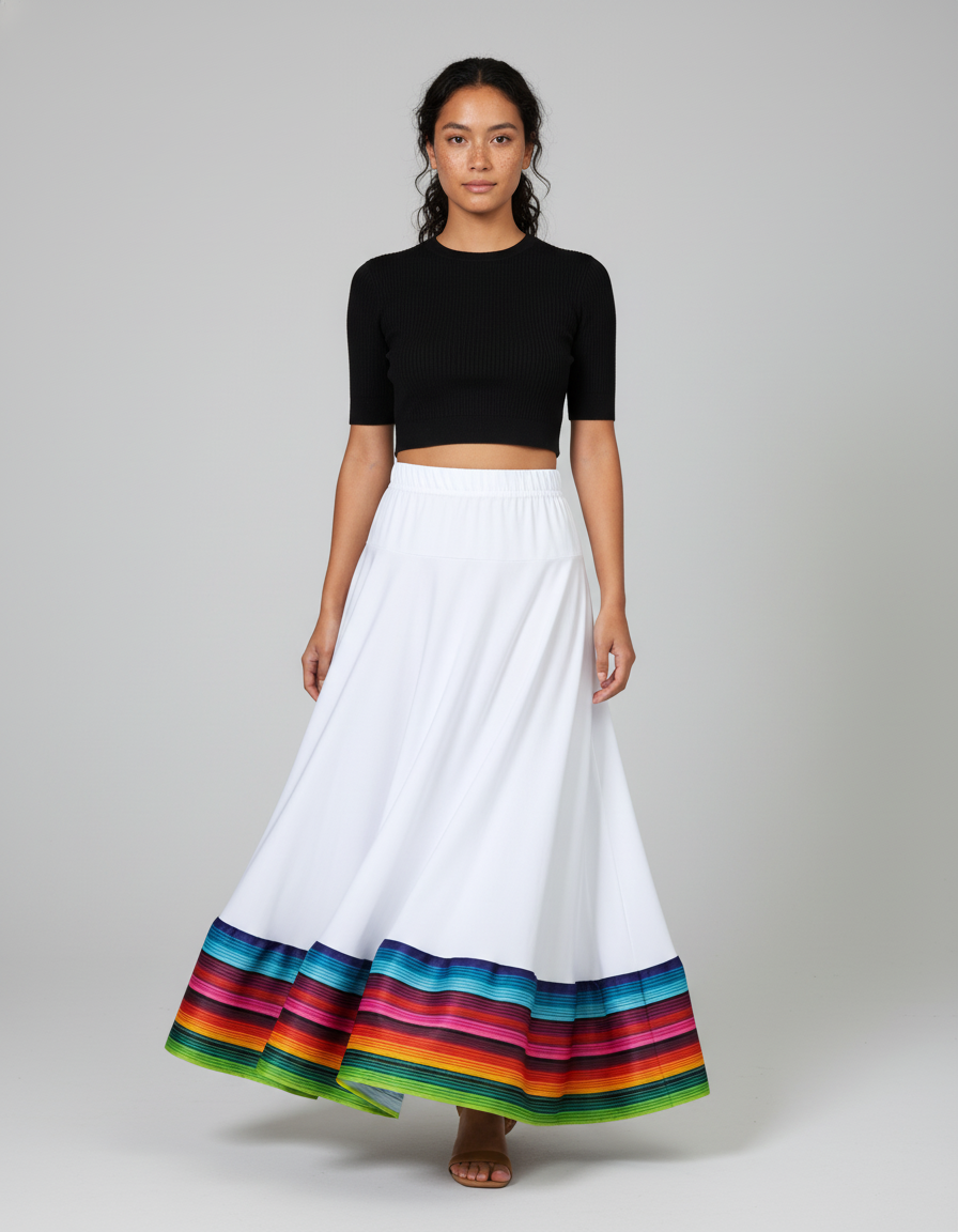 Jupe Longue Blanche Rayures Colorées Fluide