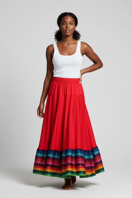 Jupe Longue Rouge Fluide Multicolore