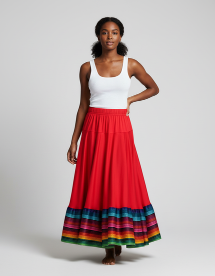 Jupe Longue Rouge Fluide Multicolore