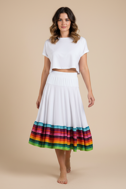 Jupe Longue Blanche Multicolore Fluide