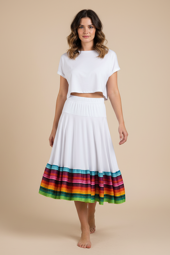 Jupe Longue Blanche Multicolore Fluide