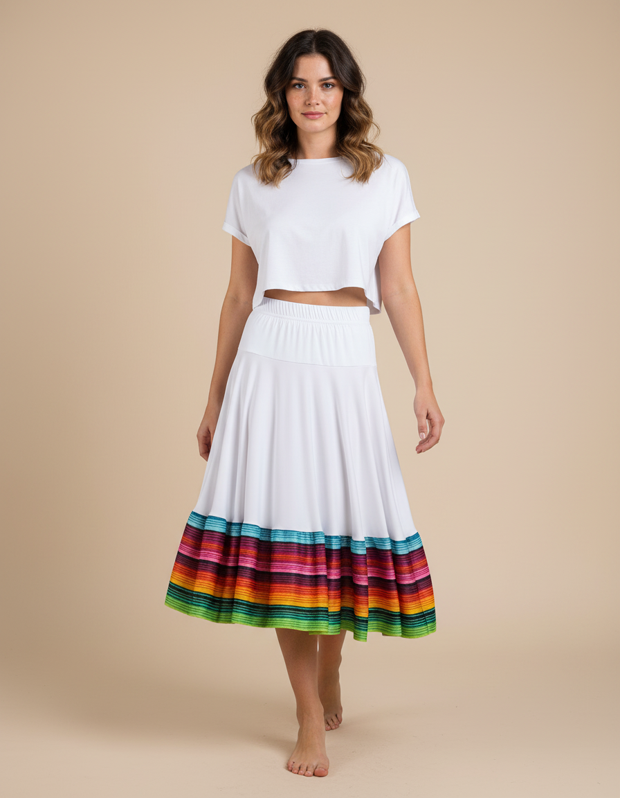 Jupe Longue Blanche Multicolore Fluide