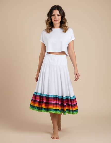 Jupe Longue Blanche Multicolore Fluide