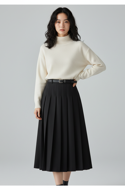 Jupe Longue Noire Plissée A-Line