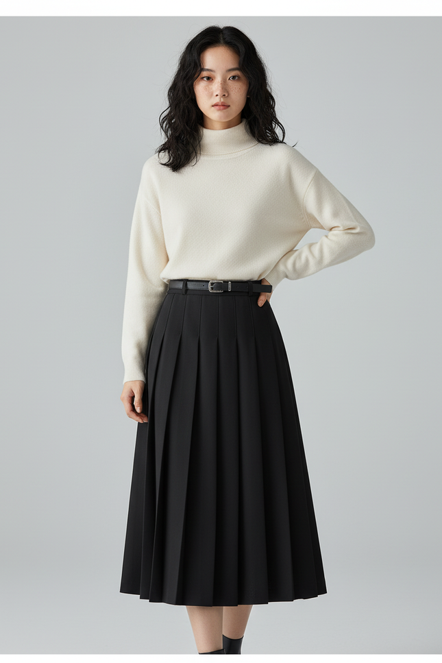 Jupe Longue Noire Plissée A-Line