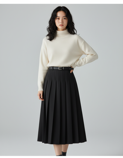 Jupe Longue Noire Plissée A-Line