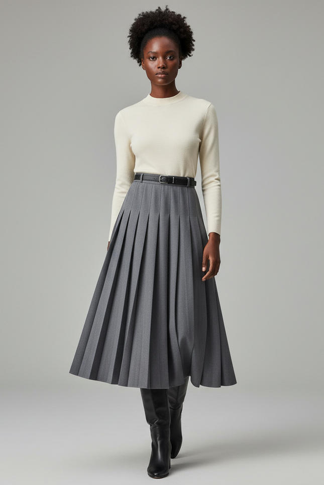Jupe Longue Plissée Grise Élégante