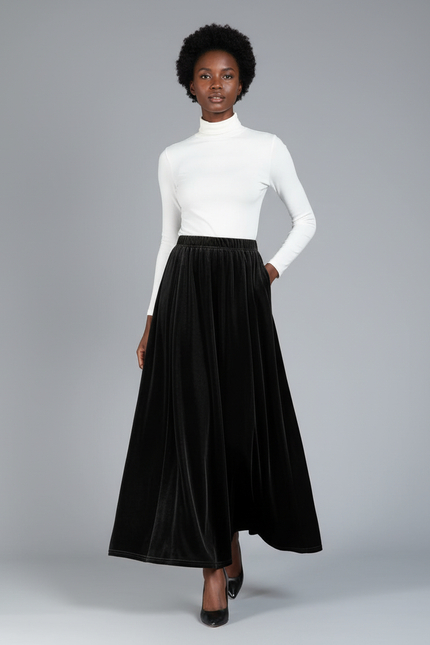 Jupe Longue Velours Noir Élégante