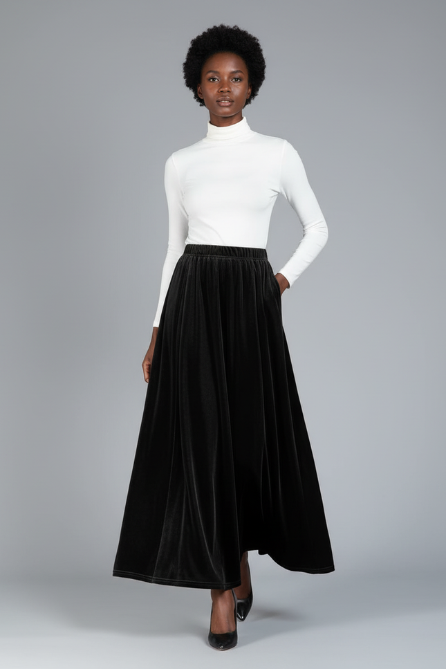 Jupe Longue Velours Noir Élégante