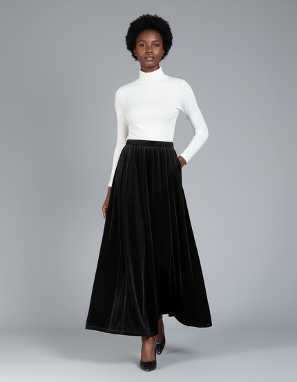 Jupe Longue Velours Noir Élégante