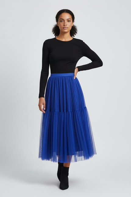 Jupe Longue Plissée Bleu Roi