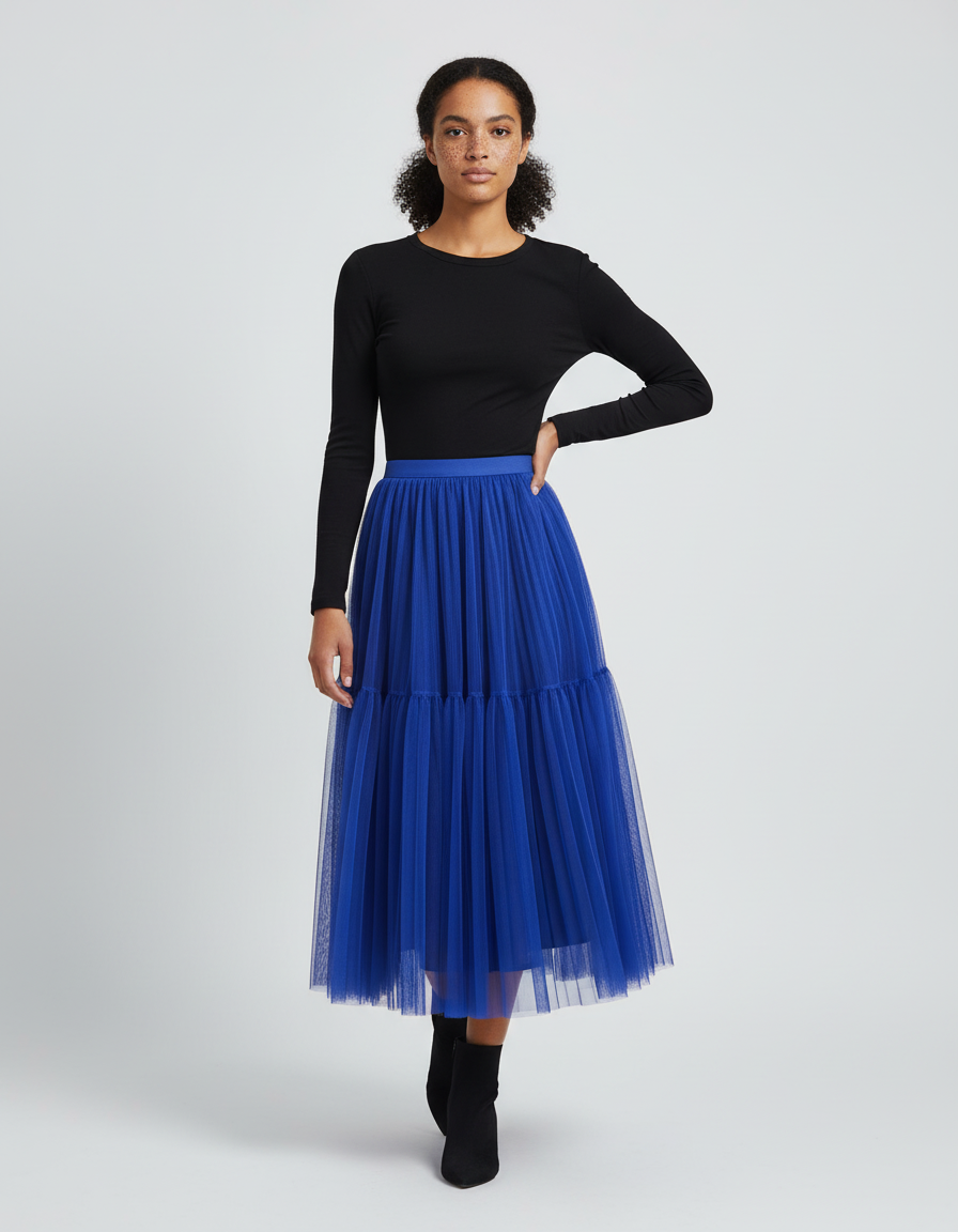 Jupe Longue Plissée Bleu Roi