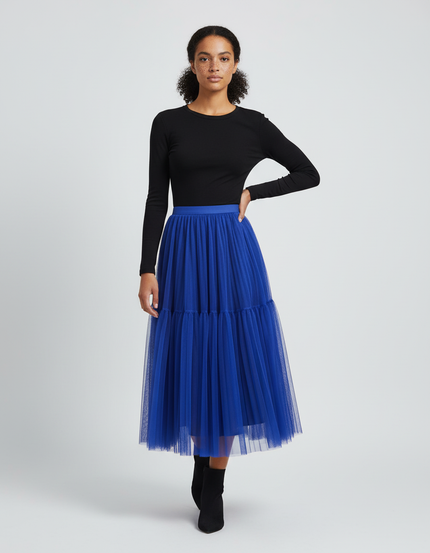Jupe Longue Plissée Bleu Roi