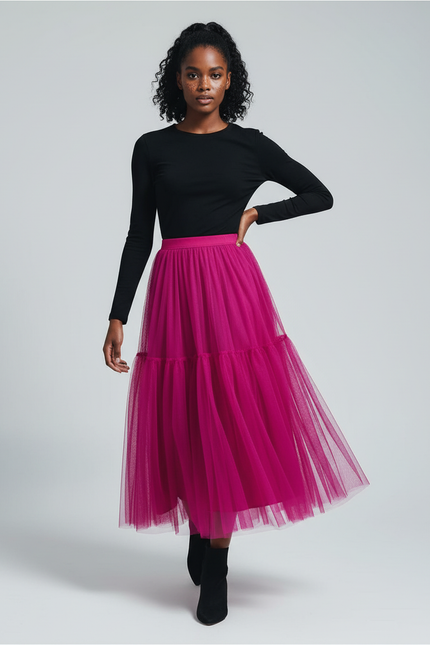 Jupe Longue Rose Fluo