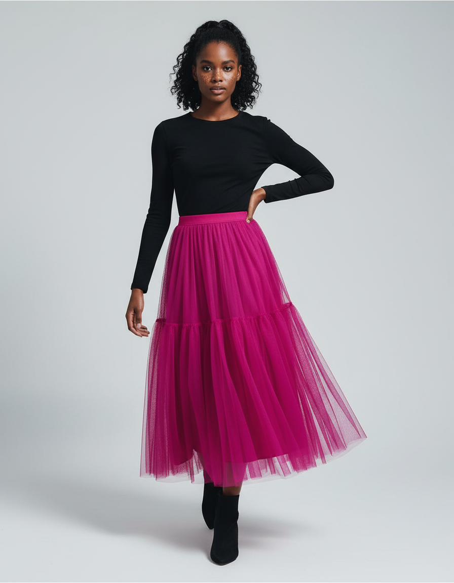 Jupe Longue Rose Fluo