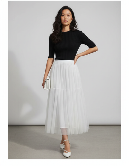 Jupe Longue Blanche Tulle Plissée