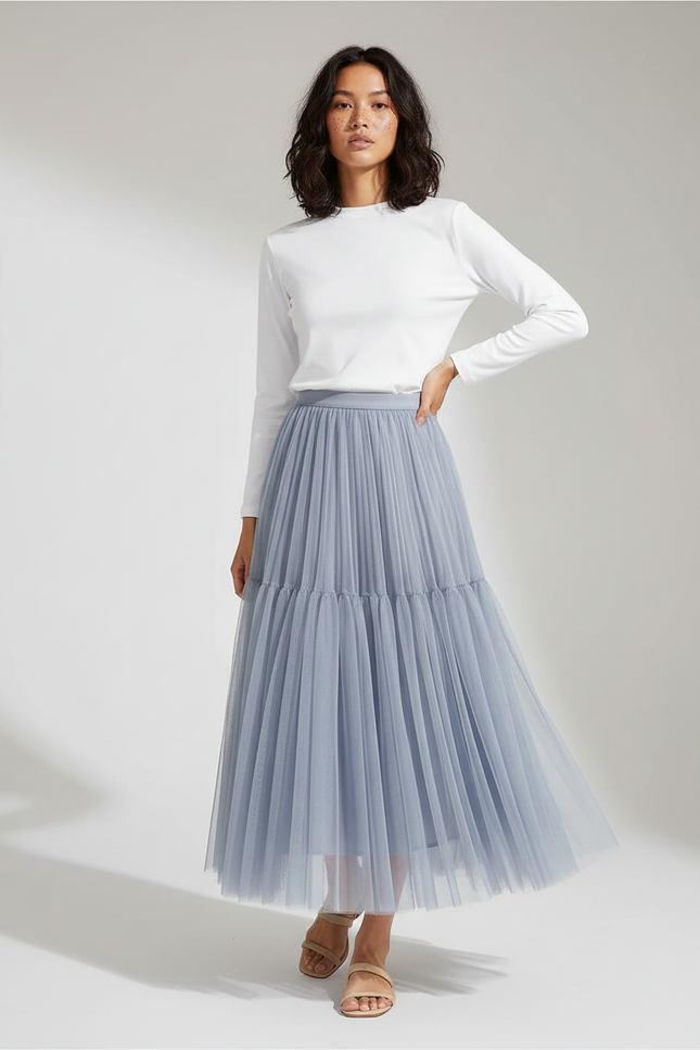 Jupe Longue Plissée Voile