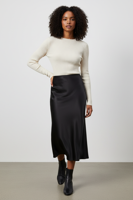 Jupe Longue Noire Satinée Élégante Soirée