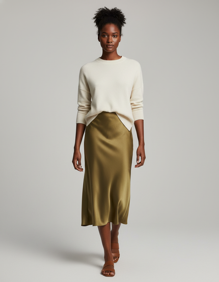 Jupe Longue Vert Olive Satin Fluide