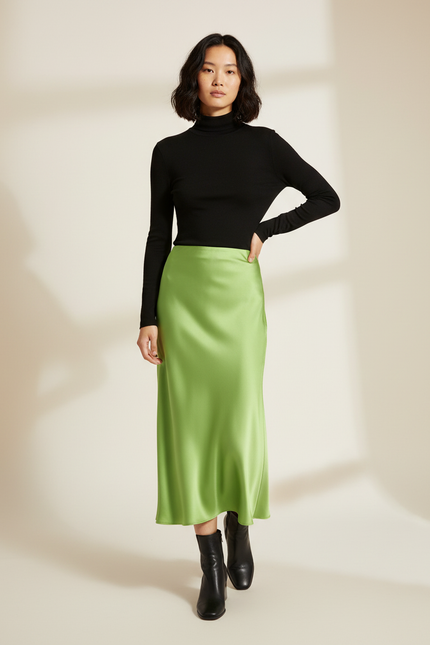 Jupe Longue Satin Verte Fluide