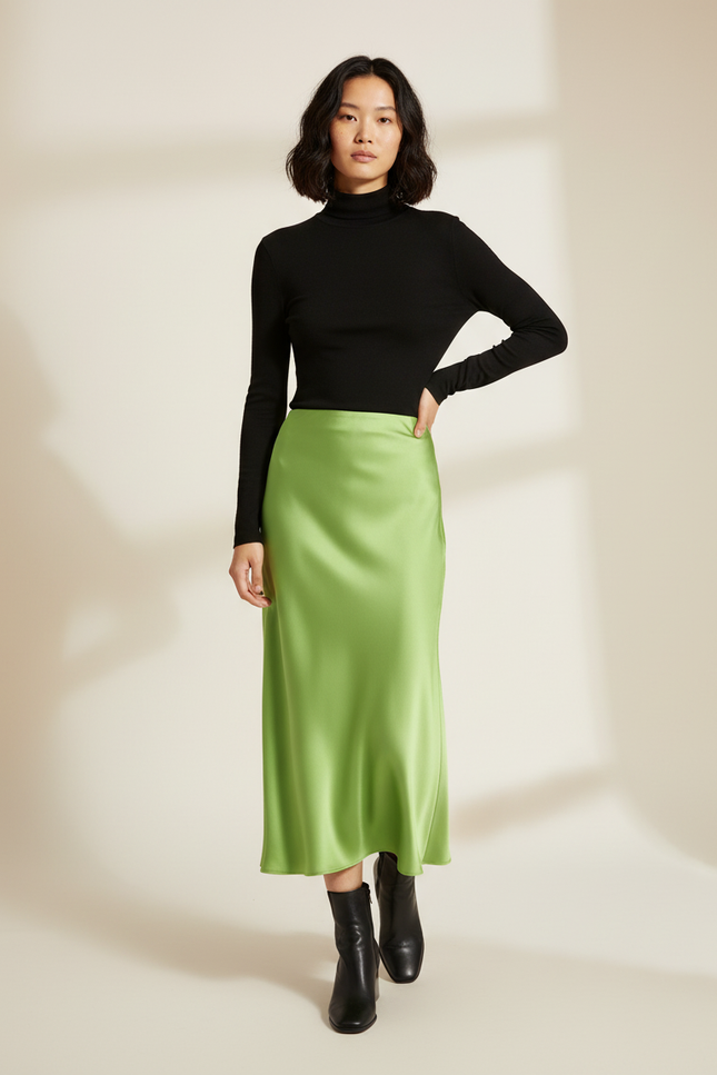 Jupe Longue Satin Verte Fluide