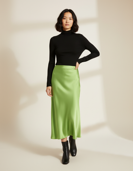 Jupe Longue Satin Verte Fluide