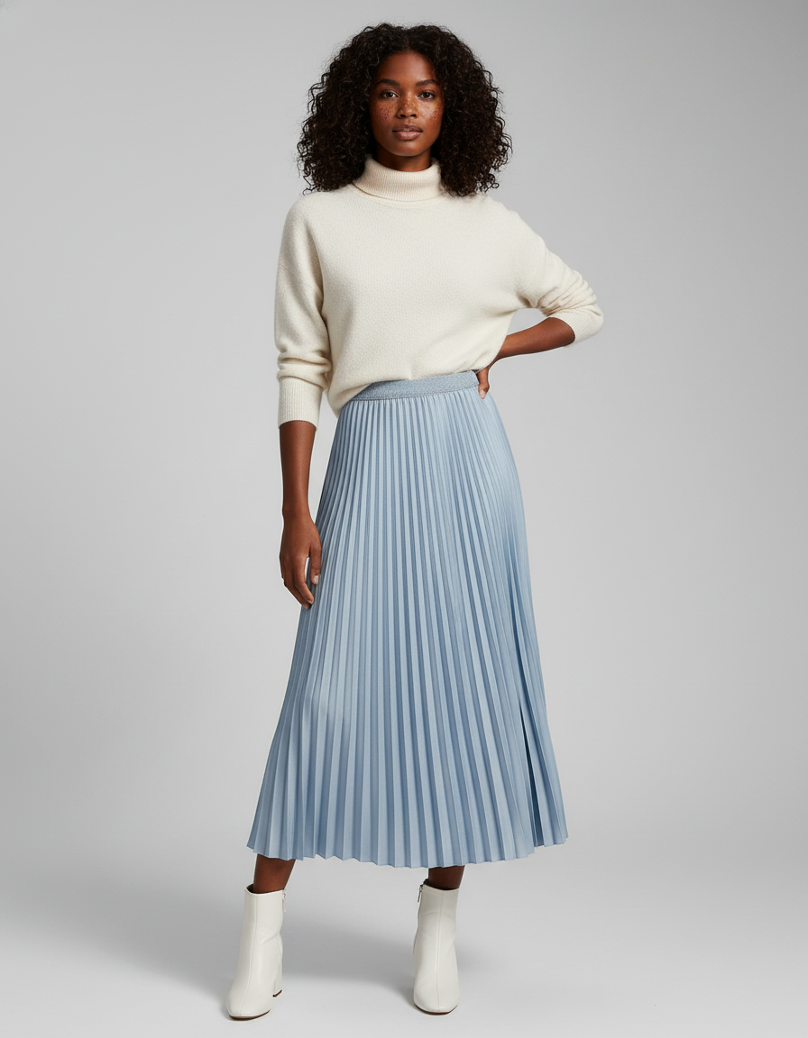 Jupe Plissée Longue Bleu Ciel