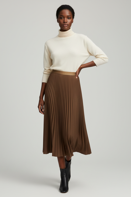 Jupe Plissée Marron Longue