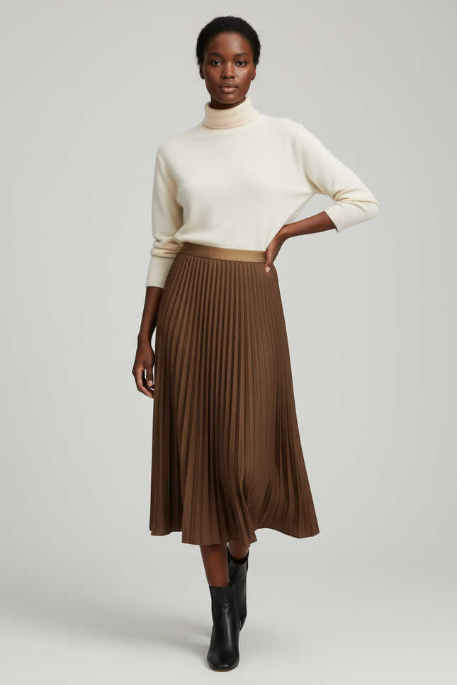 Jupe Plissée Marron Longue