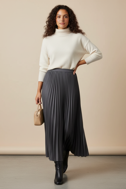 Jupe Longue Plissée Simili Cuir