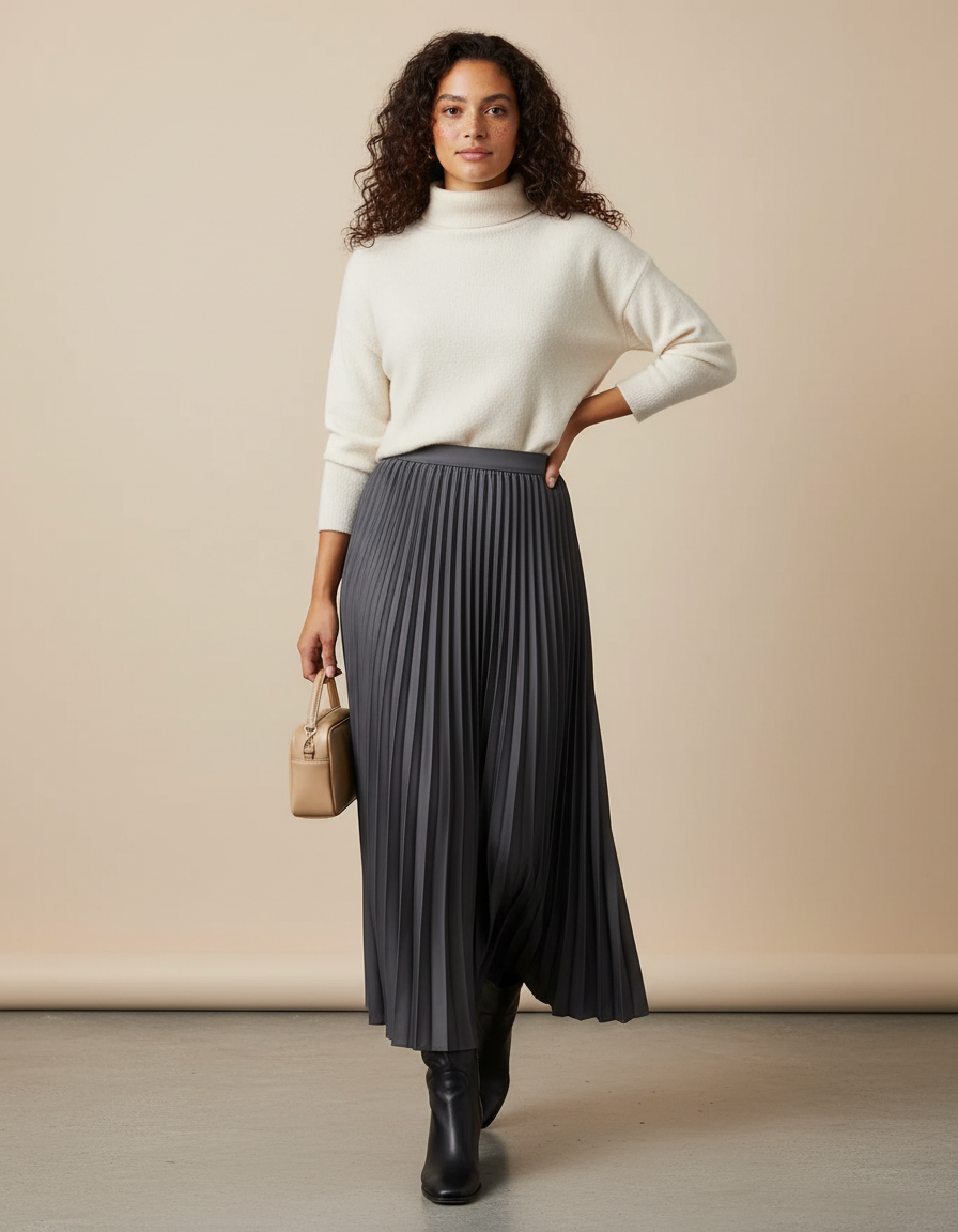 Jupe Longue Plissée Simili Cuir
