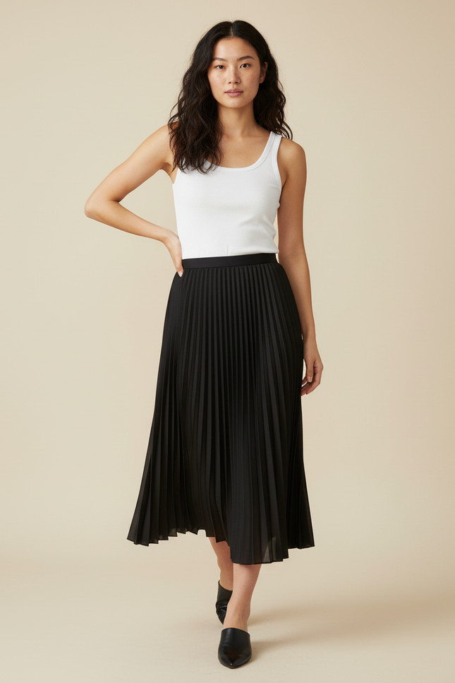 Jupe Longue Plissee Ceinture Élastiquée