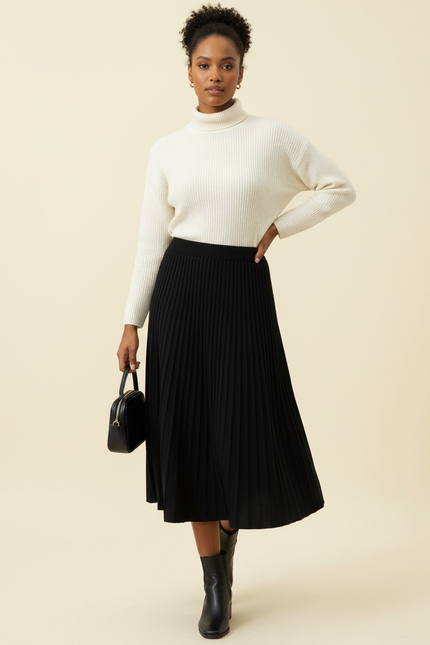 Jupe Longue Noire Plissée Chic