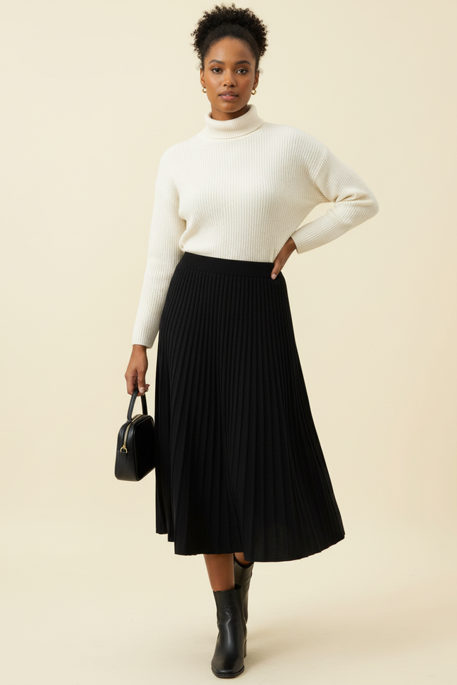 Jupe Longue Noire Plissée Chic