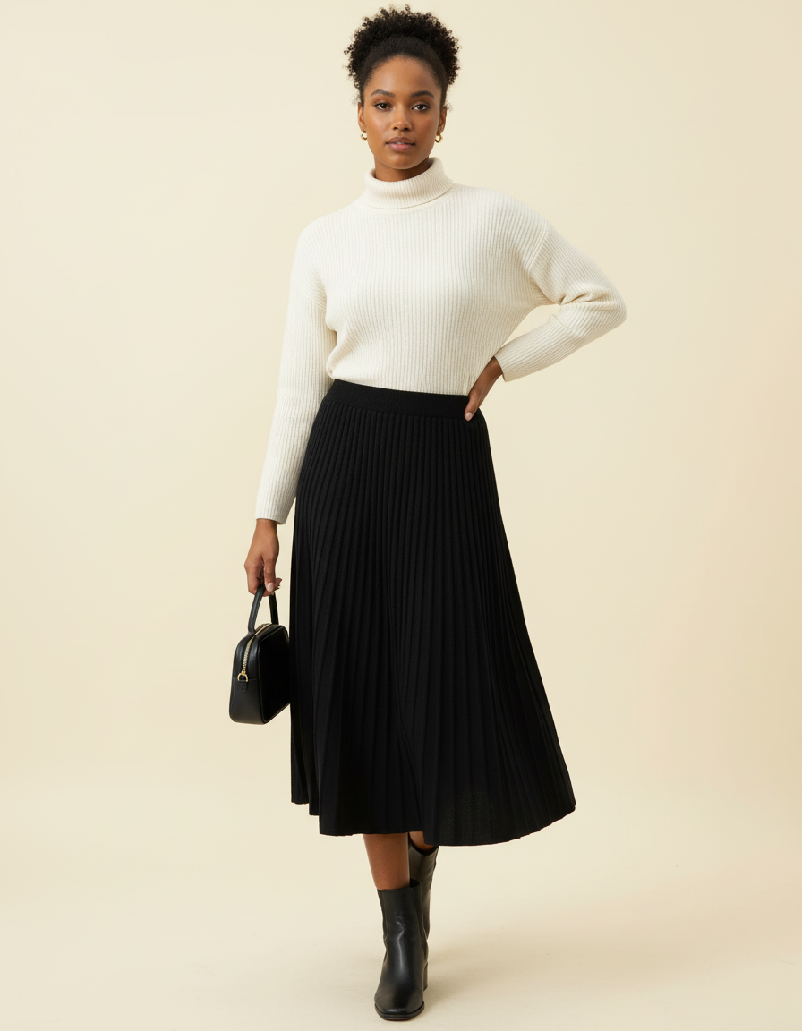 Jupe Longue Noire Plissée Chic