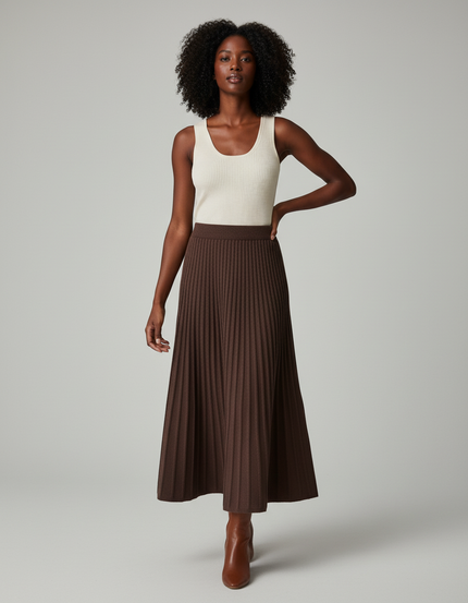 Jupe Longue Marron Tricotée Plissée
