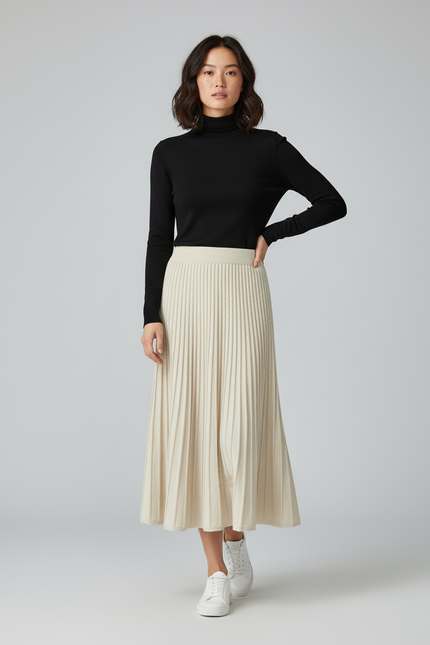 Jupe Longue Crème Plissée Élégante
