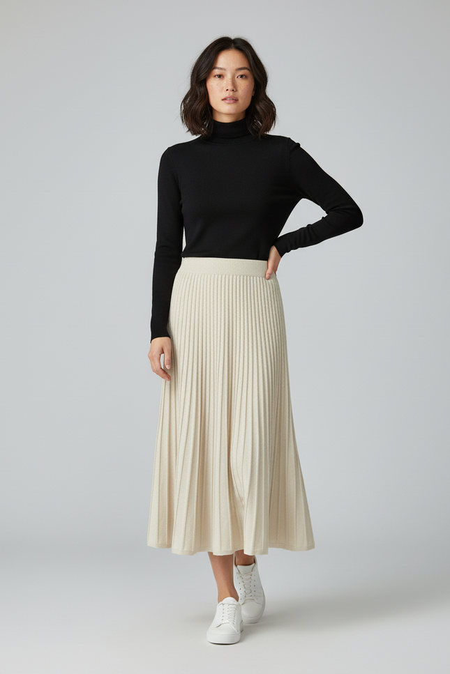 Jupe Longue Crème Plissée Élégante