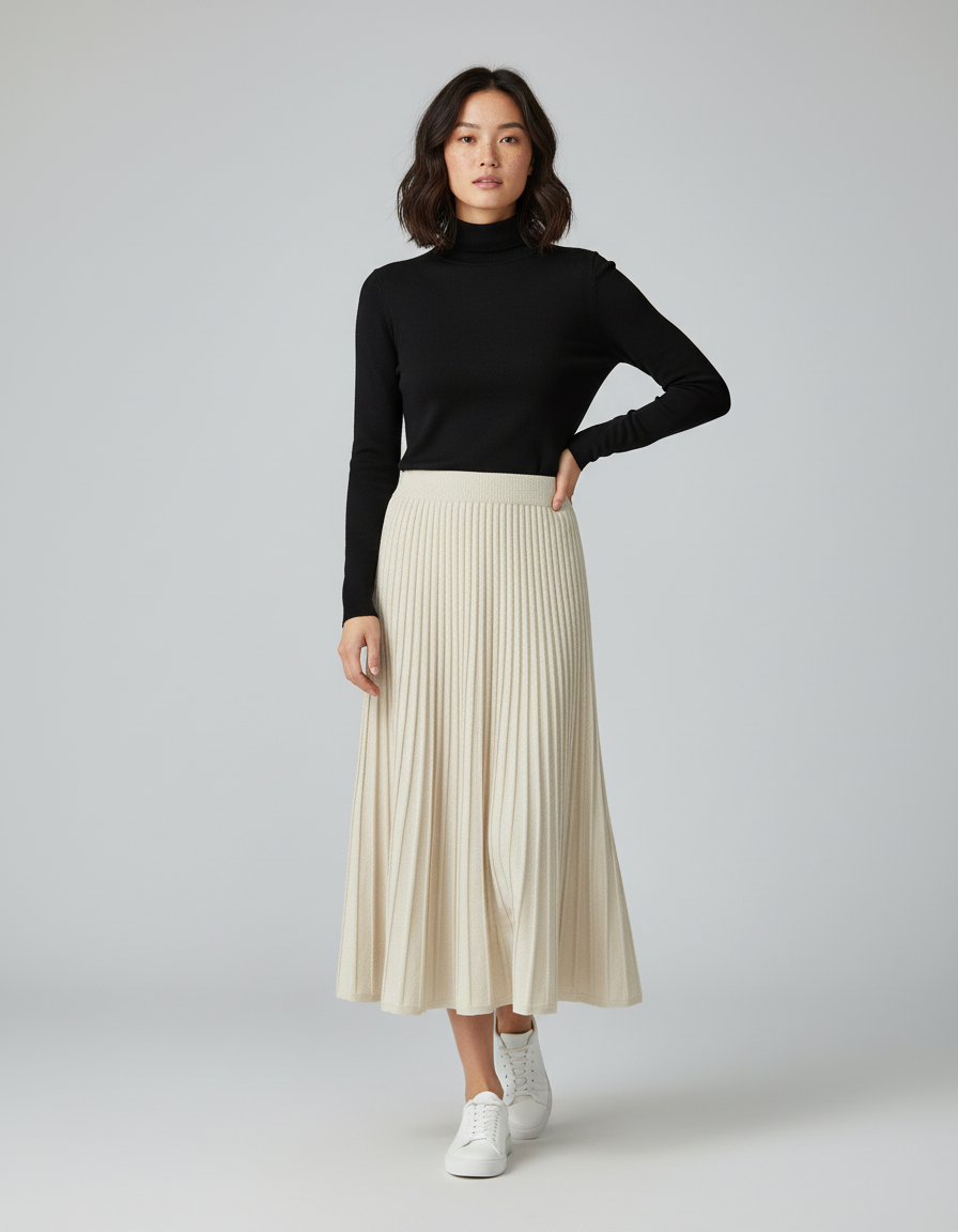 Jupe Longue Crème Plissée Élégante