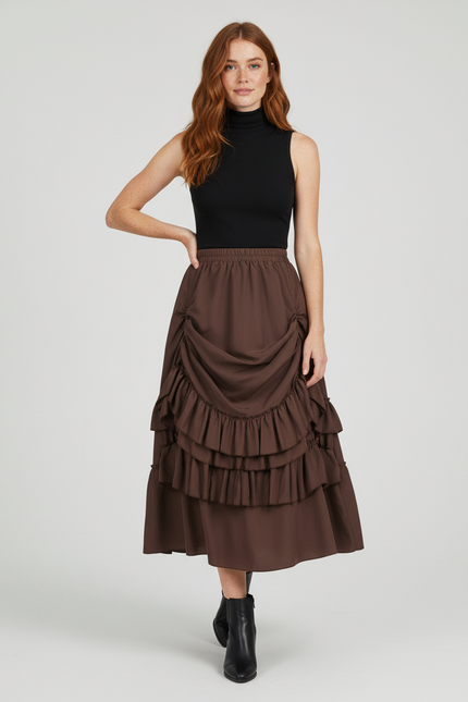 Jupe Longue Marron Volants Vintage