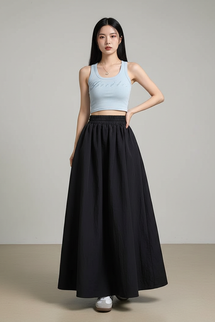 Jupe Longue Noire Évasée Chic