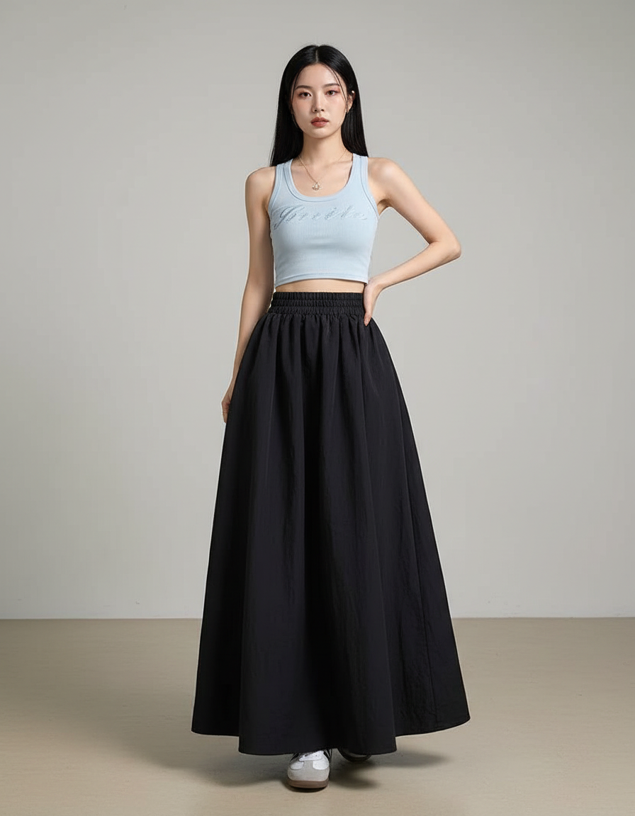 Jupe Longue Noire Évasée Chic